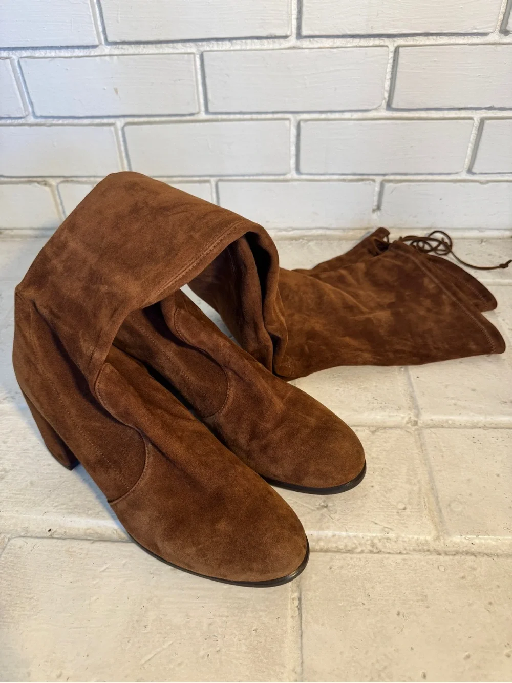 Stuart Weitzman Brown Suede Over-the-Knee Block Heel Boots – Size 9.5M